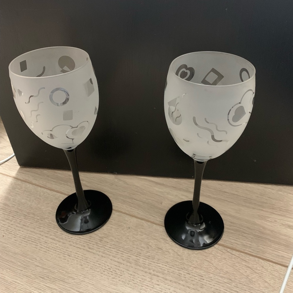 Pair of Vintage White Frosted w/Clear Designs including Hearts.  Luminarc France